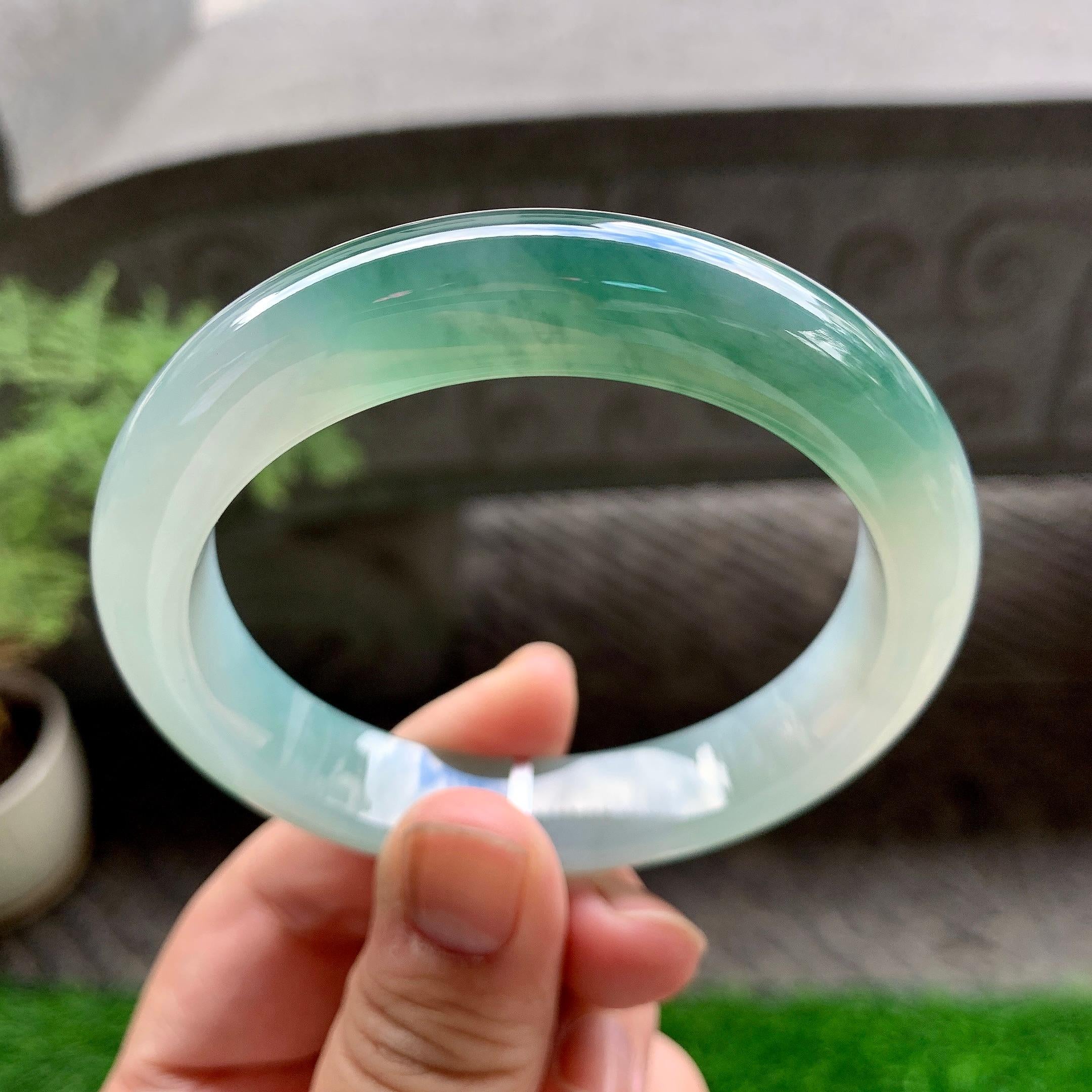 糯冰种飘花平安镯（58.2mm）（yc231097）