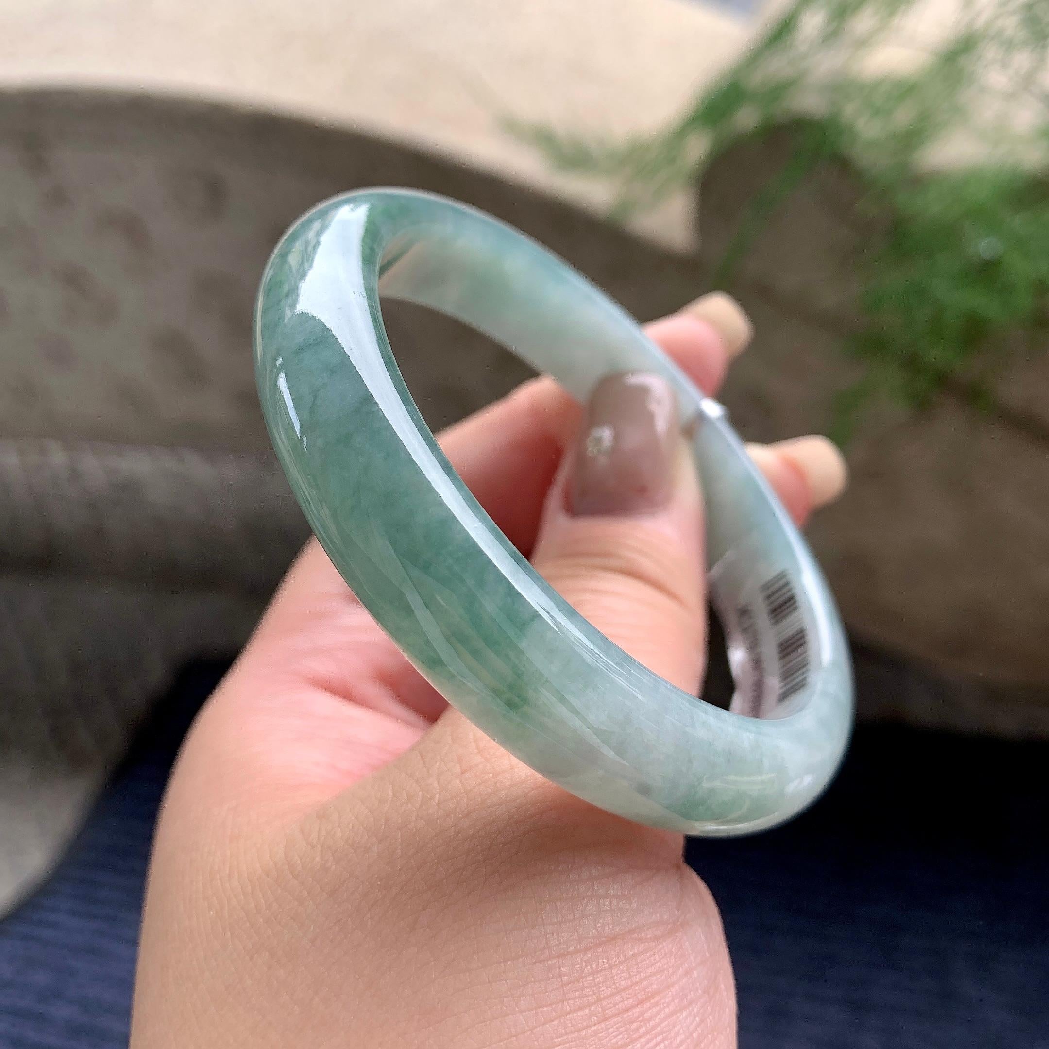 细糯种飘蓝花正圈平安镯 57.8圈口 天然缅甸A货翡翠（yc468007）