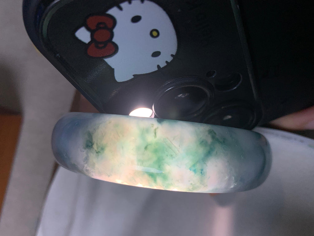 冰种飘花宽版轮胎手镯（57.7mm）（yc228495）