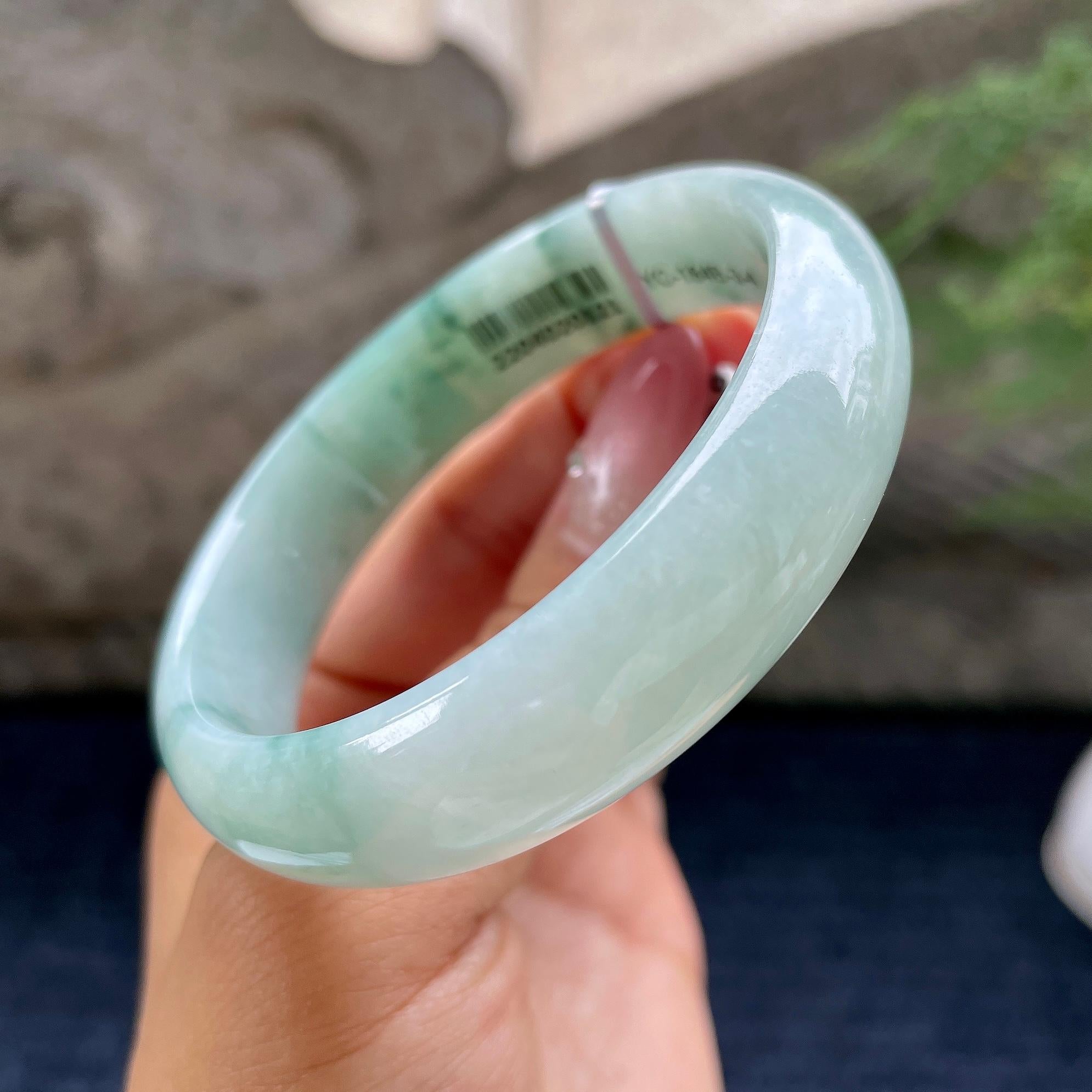 细糯种飘花正圈平安镯56.5圈        天然缅甸A货翡翠（yc433604）