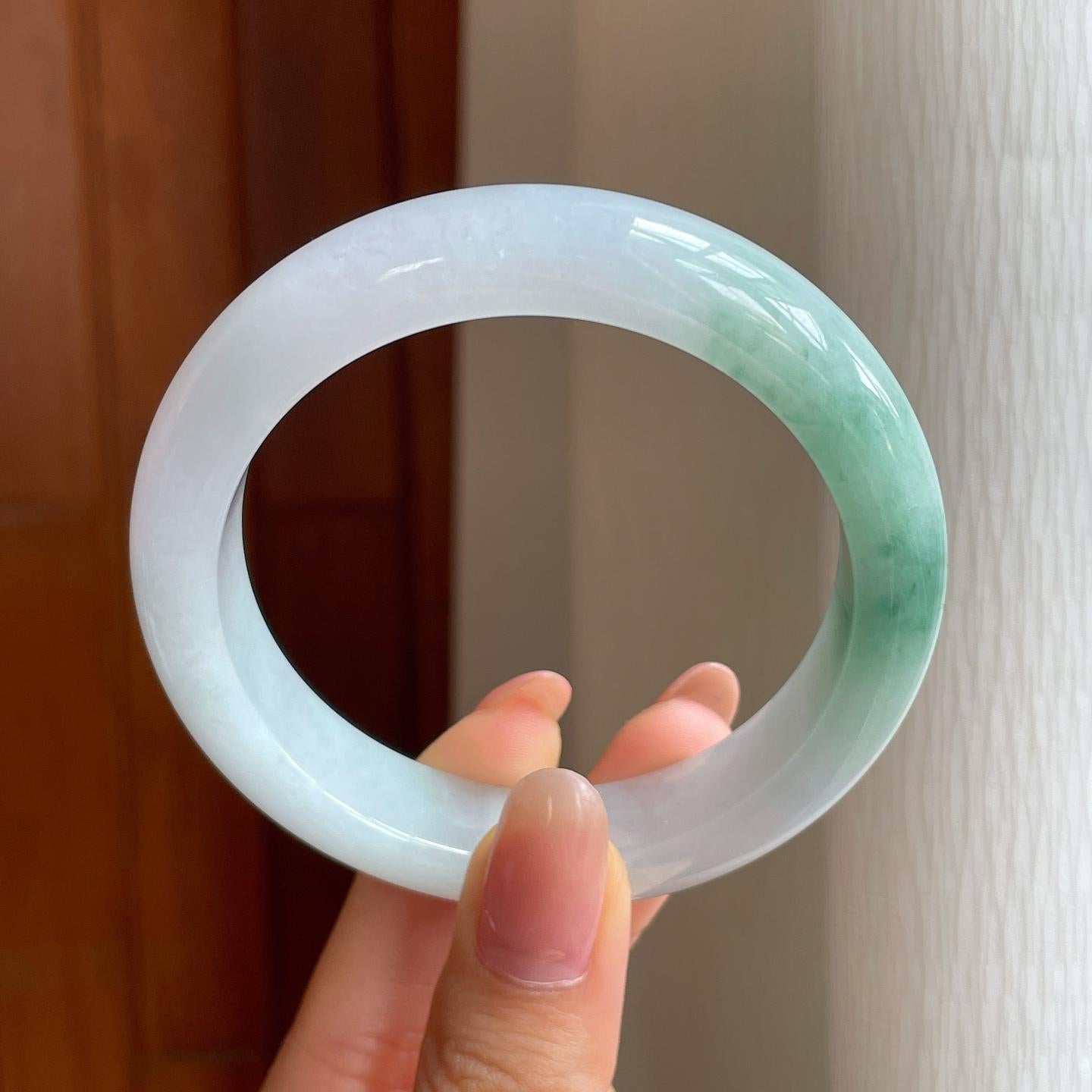 冰种飘花翡翠平安镯（55.7mm)（yc373976）