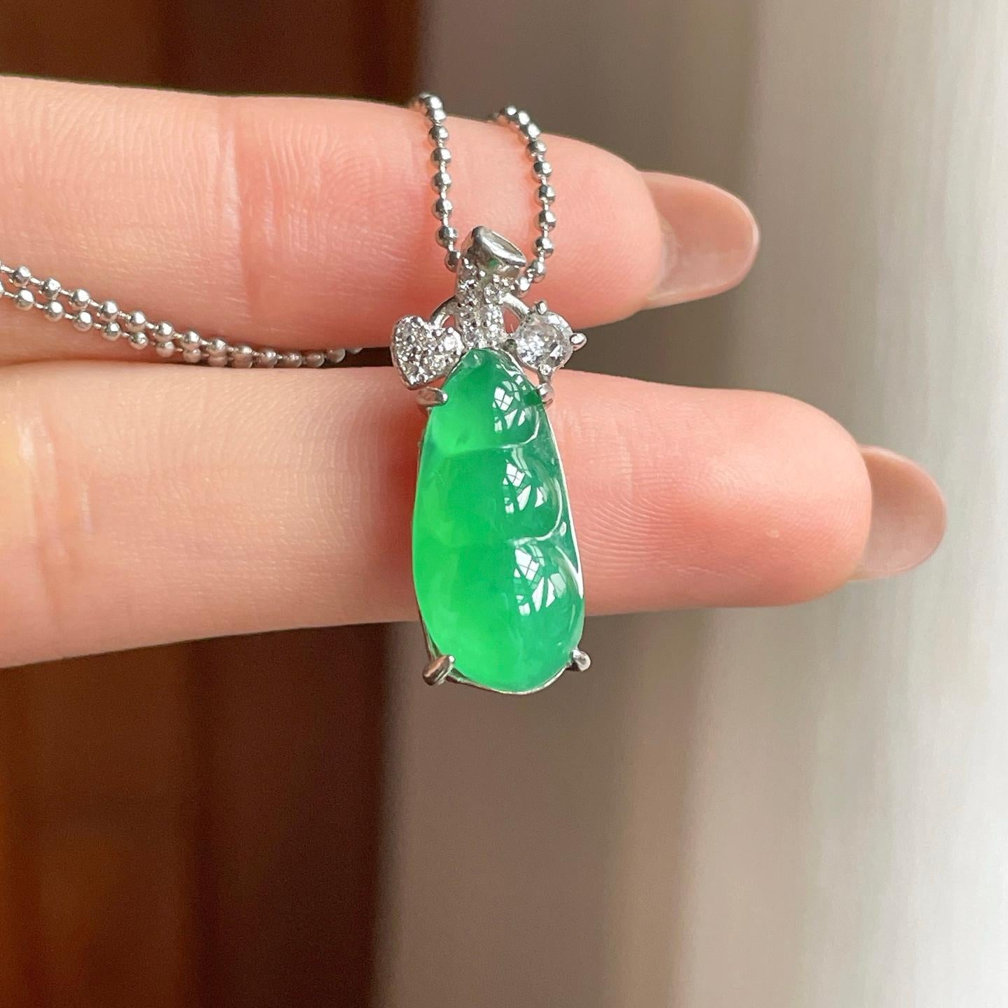 S925银镶冰种满绿翡翠豆子（yc352473）