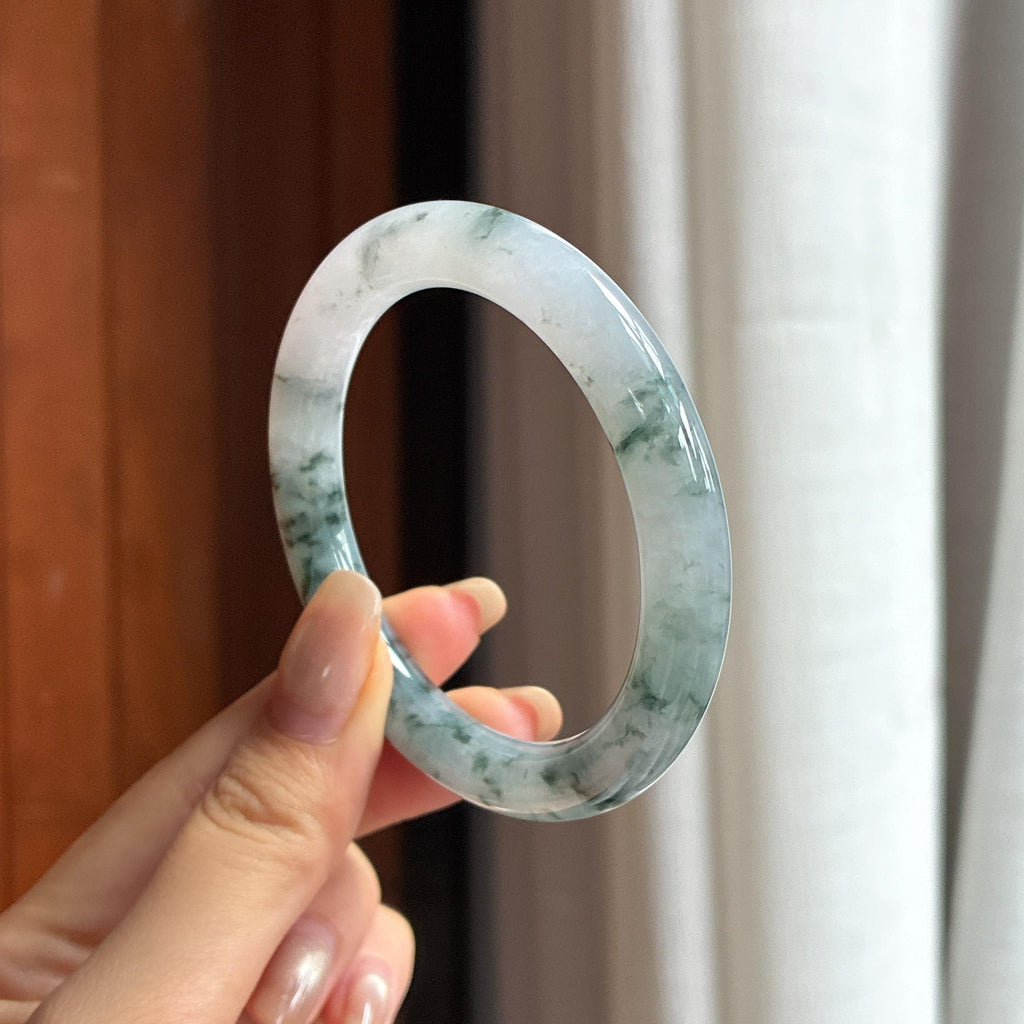细糯种飘花圆条手镯 52圈 天然缅甸A货翡翠（yc454463）
