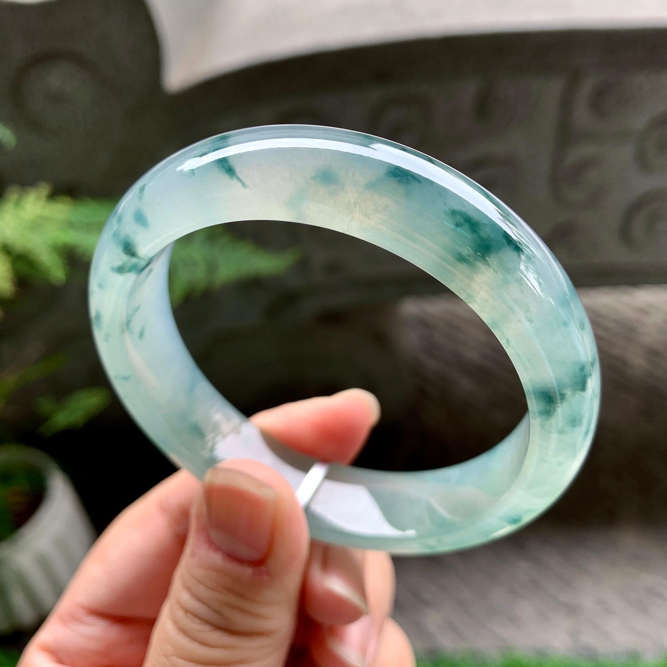 糯冰种飘花小宽版轮胎手镯（58.2mm）（yc252991）