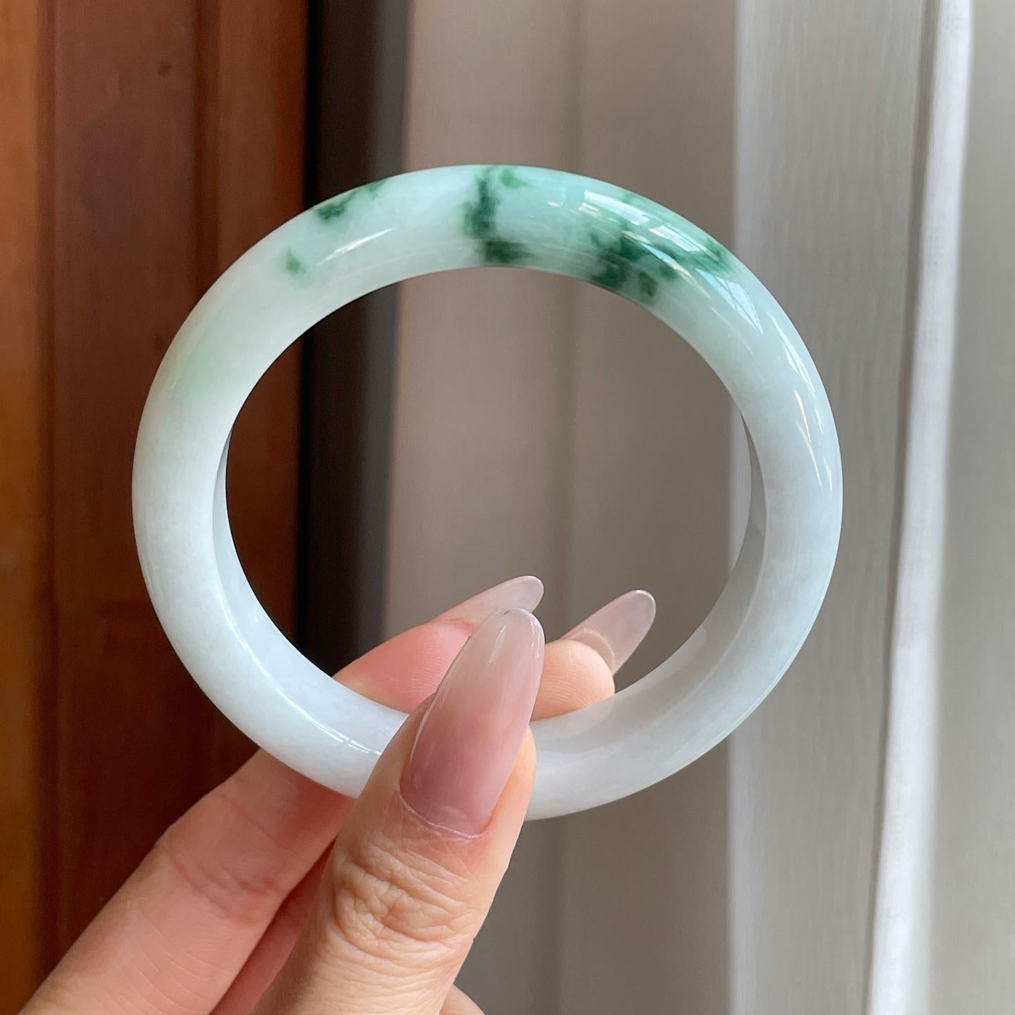 细糯冰飘花翡翠平安镯（59.2mm）（yc283248）