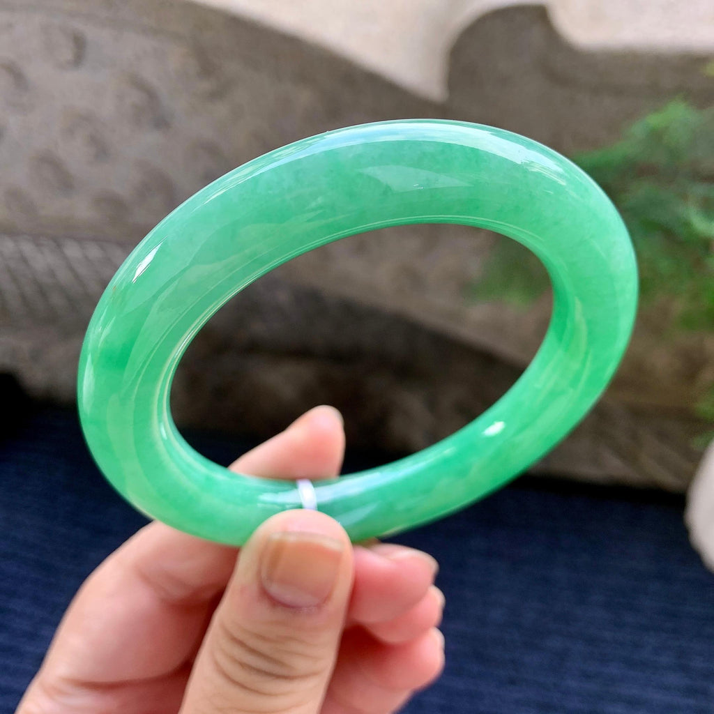 细糯种翠绿圆条手镯（58.2mm）（yc264521）