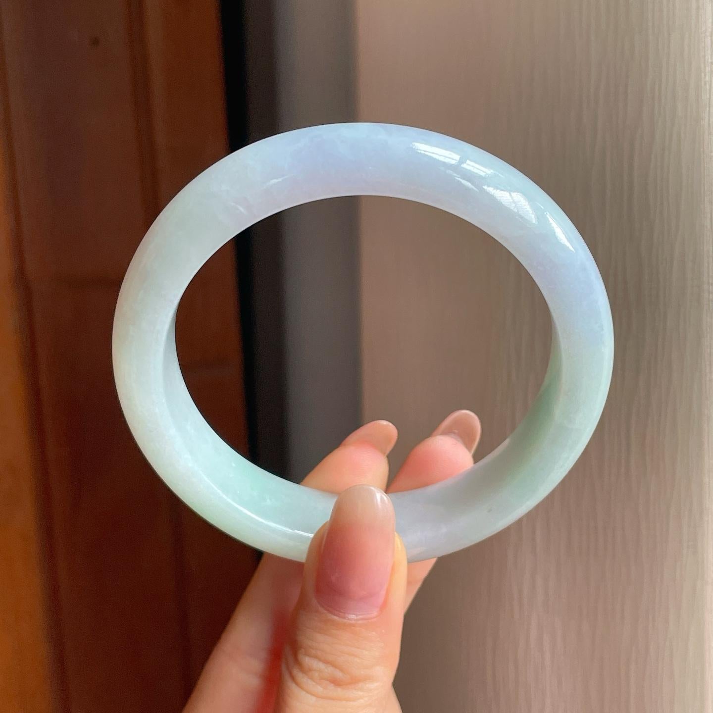 糯冰淡春彩翡翠平安镯（57.8mm）（yc358338）