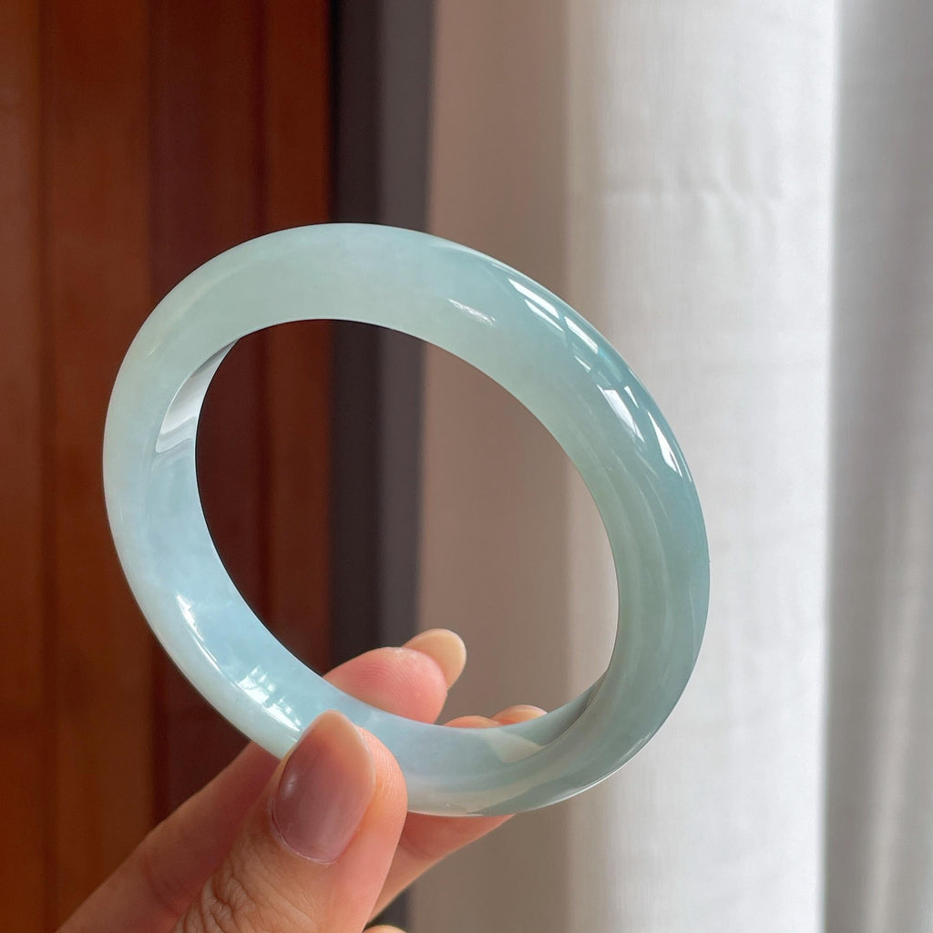 糯冰淡紫蓝底翡翠平安镯（58mm）（yc404830）