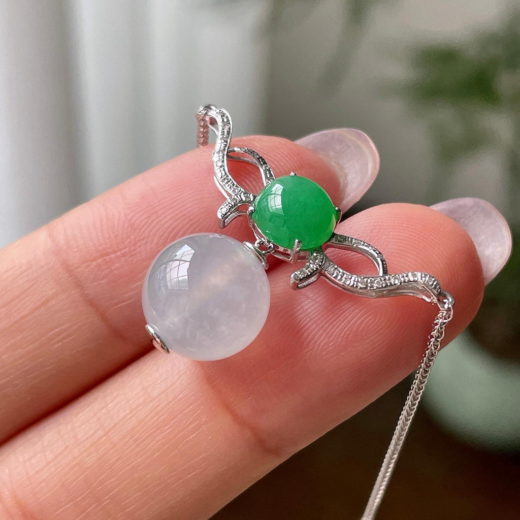 18k金钻镶糯冰种无色圆珠项链   天然缅甸A货翡翠（yc319028）