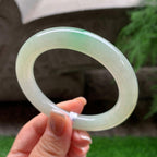 糯冰种飘翠绿圆条手镯 55圈口 天然缅甸A货翡翠（yc366493）