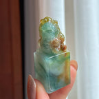 糯冰黄翡飘花翡翠印章（yc436431）