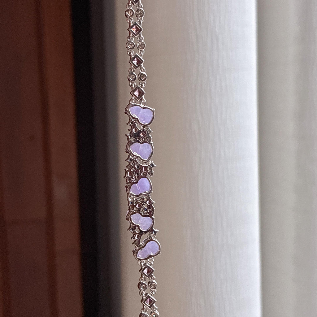 Vòng tay hồ lô tím lanh băng ngọc bích thiên nhiên Miến Điện loại A khảm vàng 18k (yc450398)