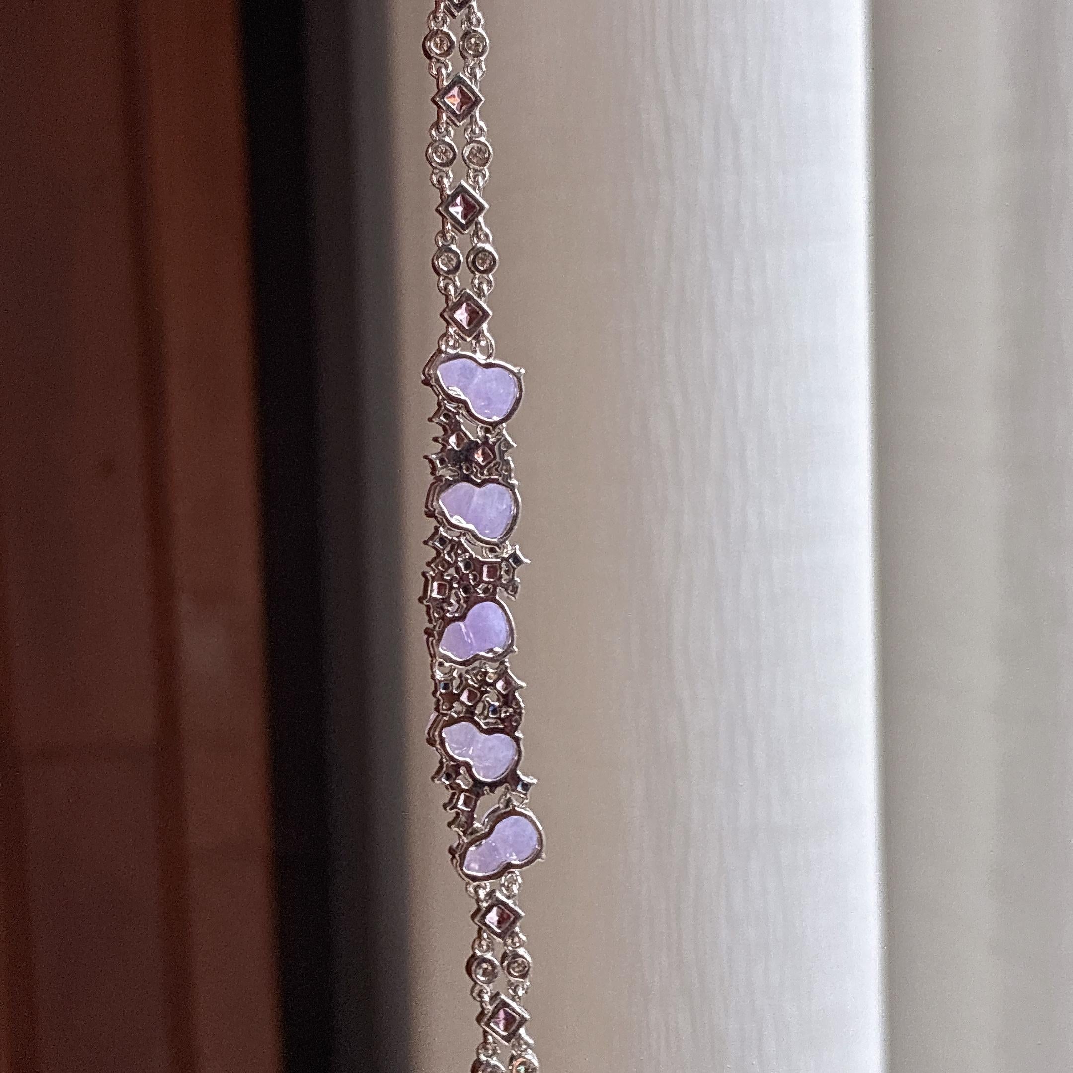 Vòng tay hồ lô tím lanh băng ngọc bích thiên nhiên Miến Điện loại A khảm vàng 18k (yc450398)