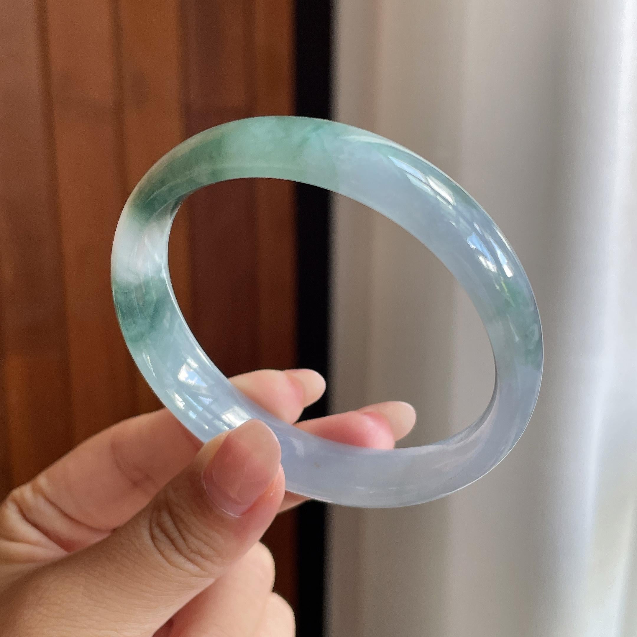 糯冰飘花正圈平安镯 56圈 天然缅甸A货翡翠（yc698784）