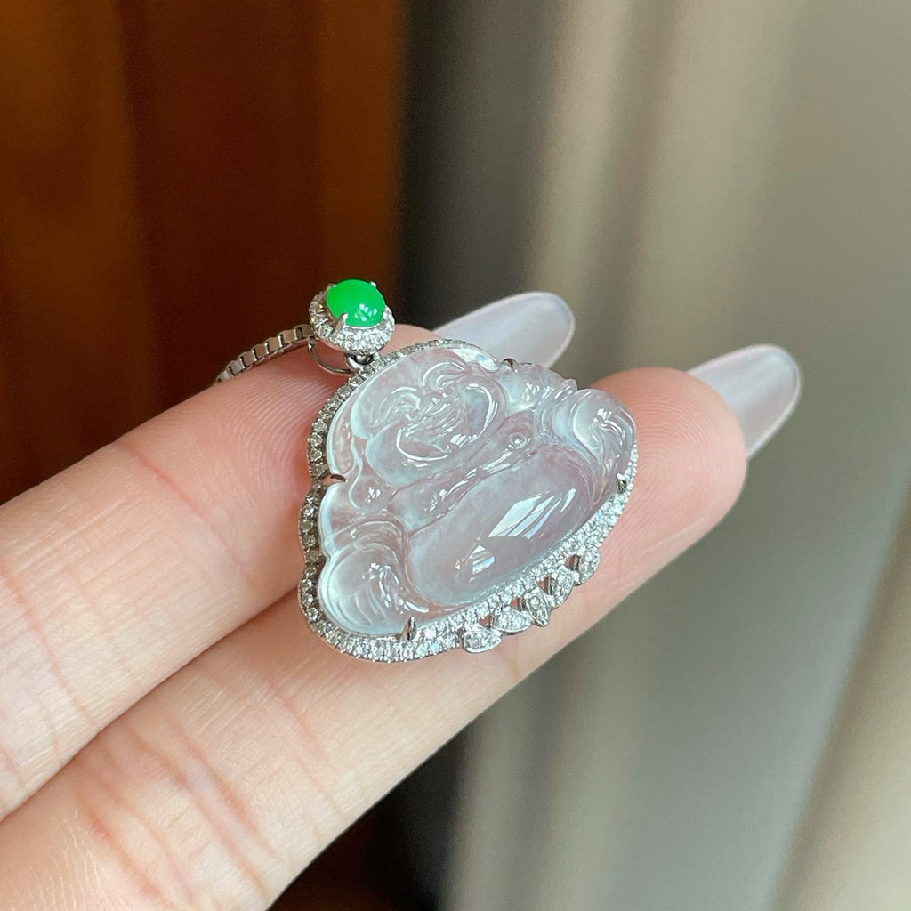 18k金钻镶冰种无色翡翠佛公（yc269021）