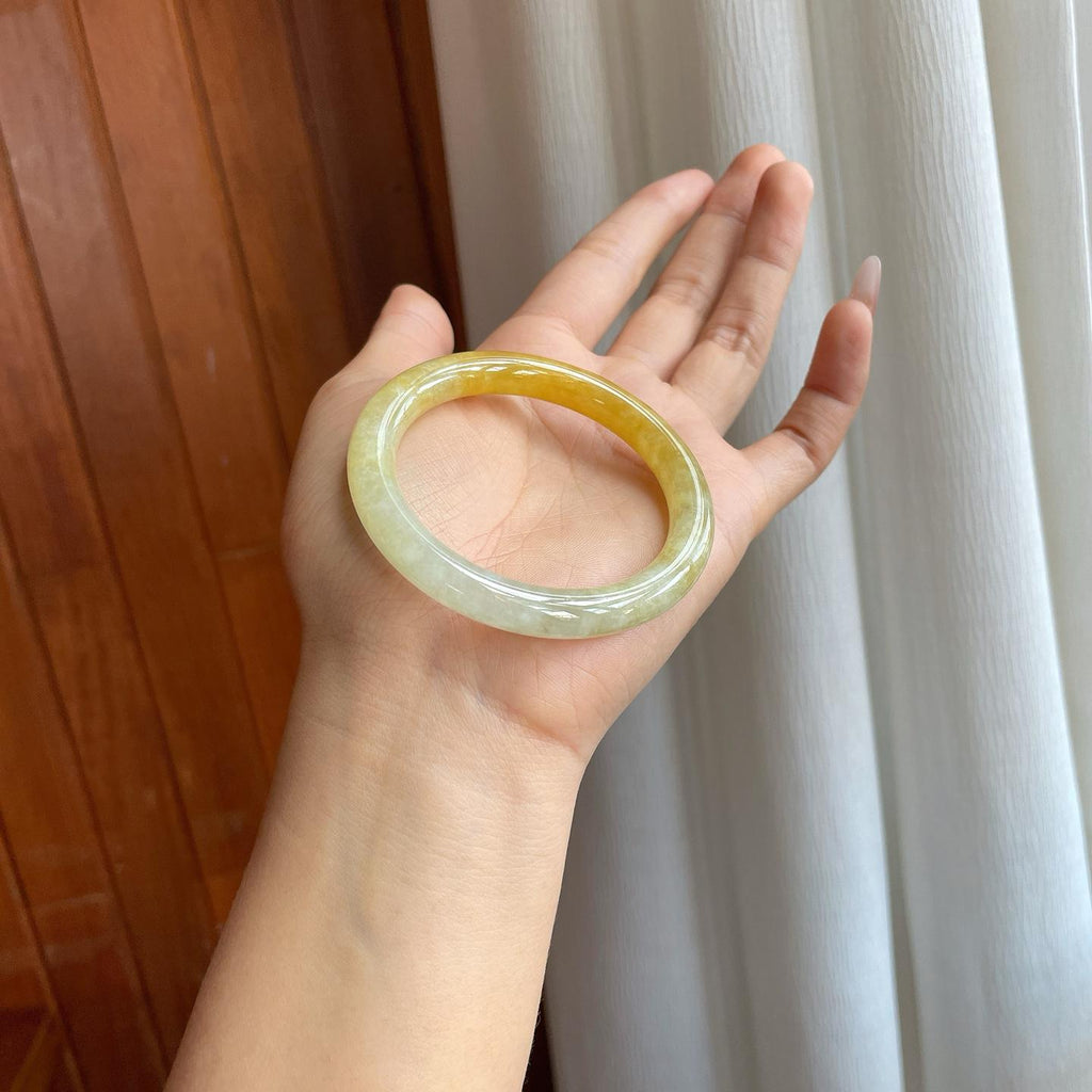 糯冰黄翡翡翠圆条手镯（52mm）（yc312952）