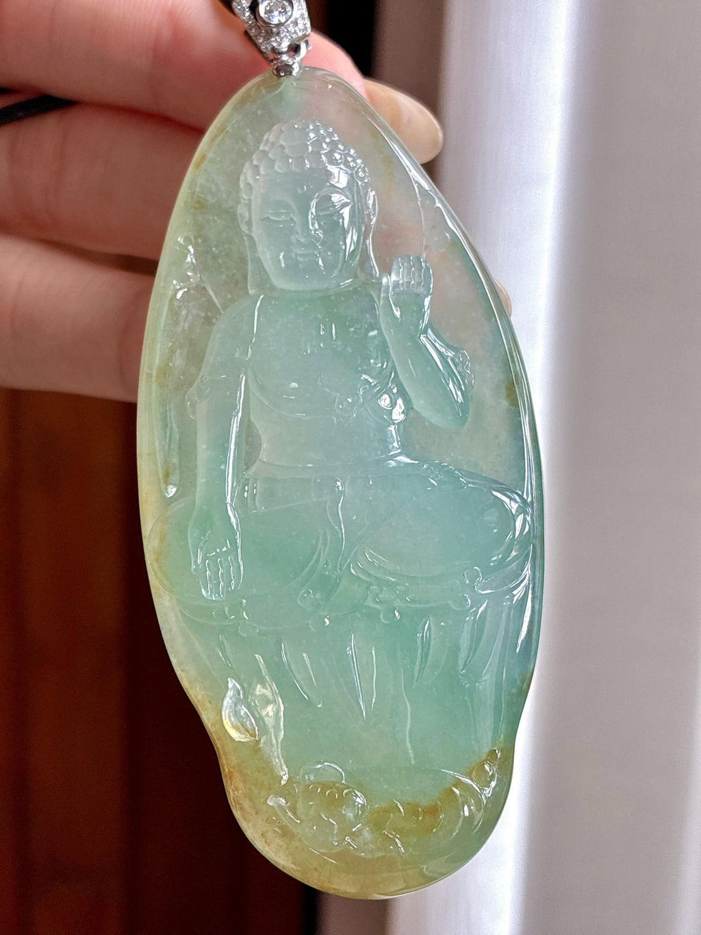 冰种起胶晴底黄翡西方三圣挂件 天然缅甸A货翡翠（yc525512）