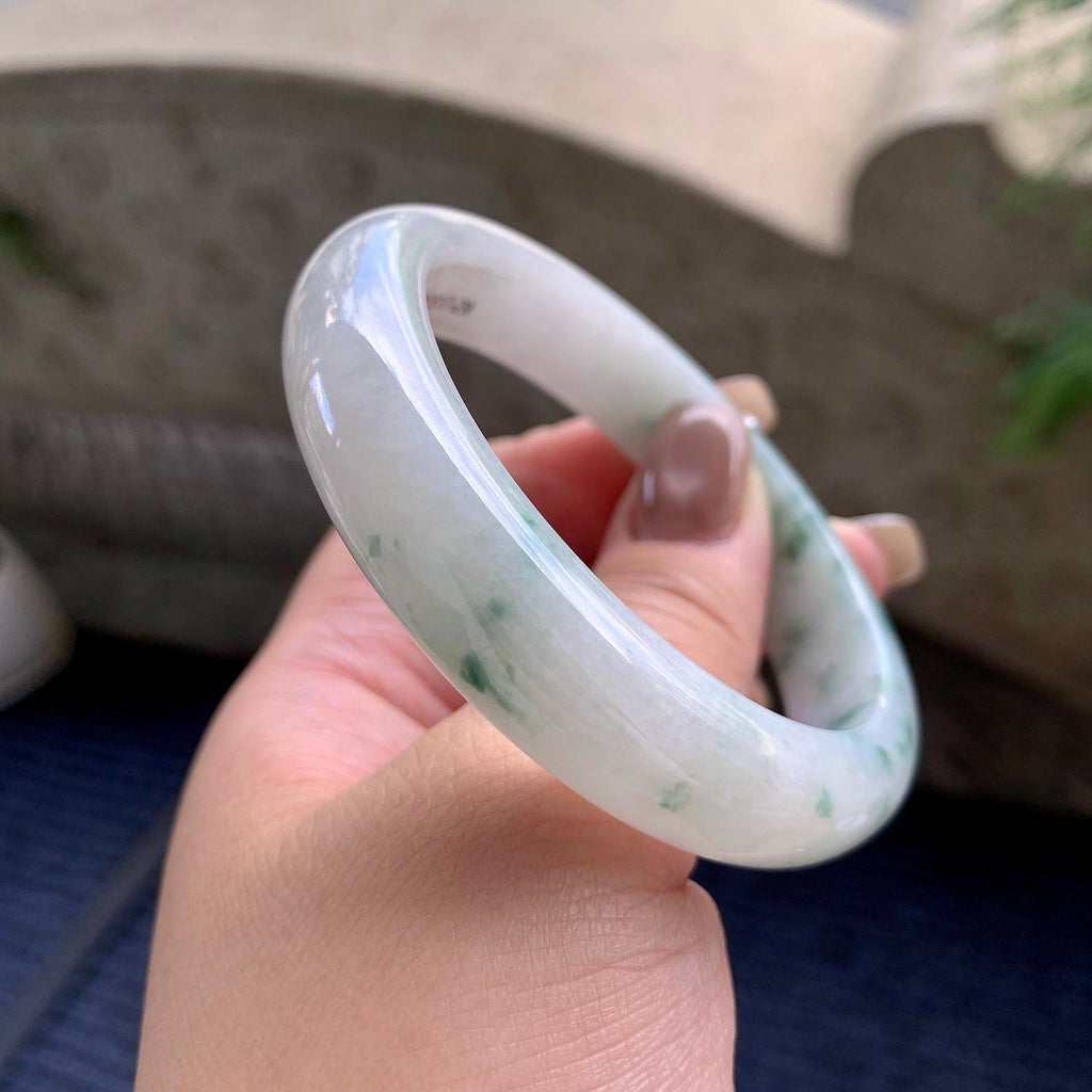 细糯种飘蓝花正圈平安镯  57圈口  天然缅甸A货翡翠（yc433616）