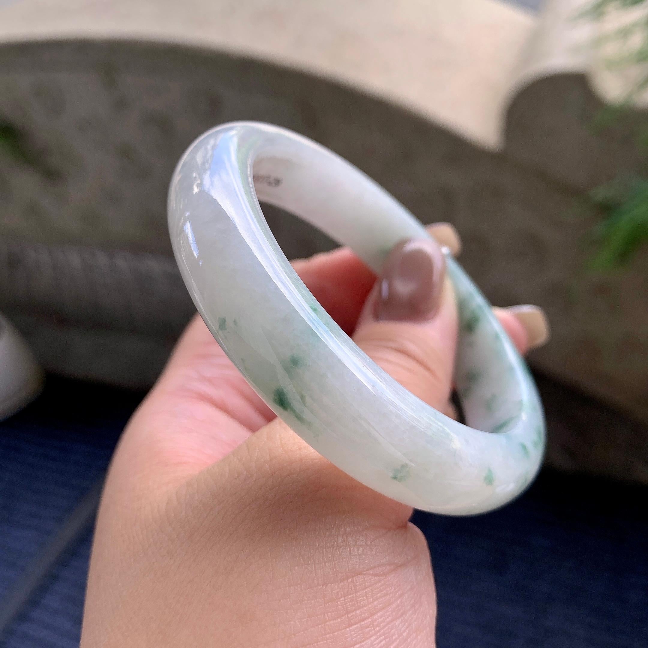 细糯种飘蓝花正圈平安镯  57圈口  天然缅甸A货翡翠（yc433616）