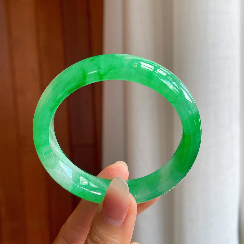 冰种阳绿翡翠平安镯（57mm)（yc319509）