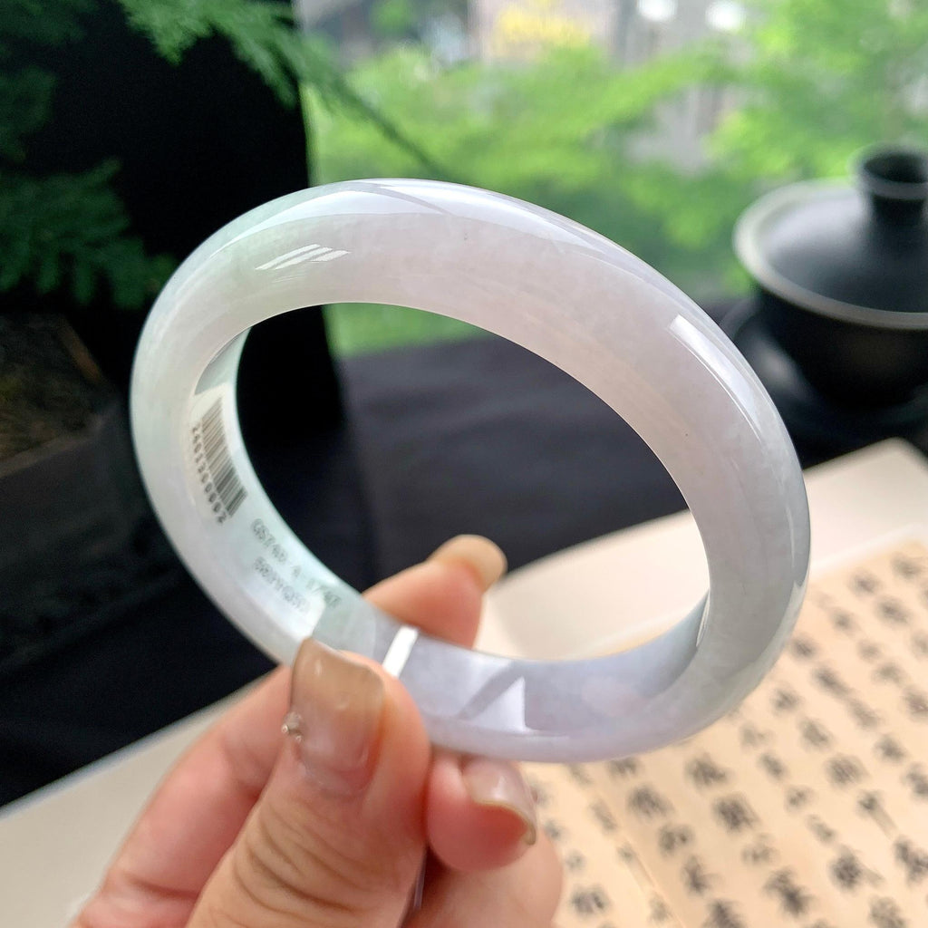 细糯种淡春彩正圈平安镯 56圈口 天然缅甸A货翡翠（yc473081）