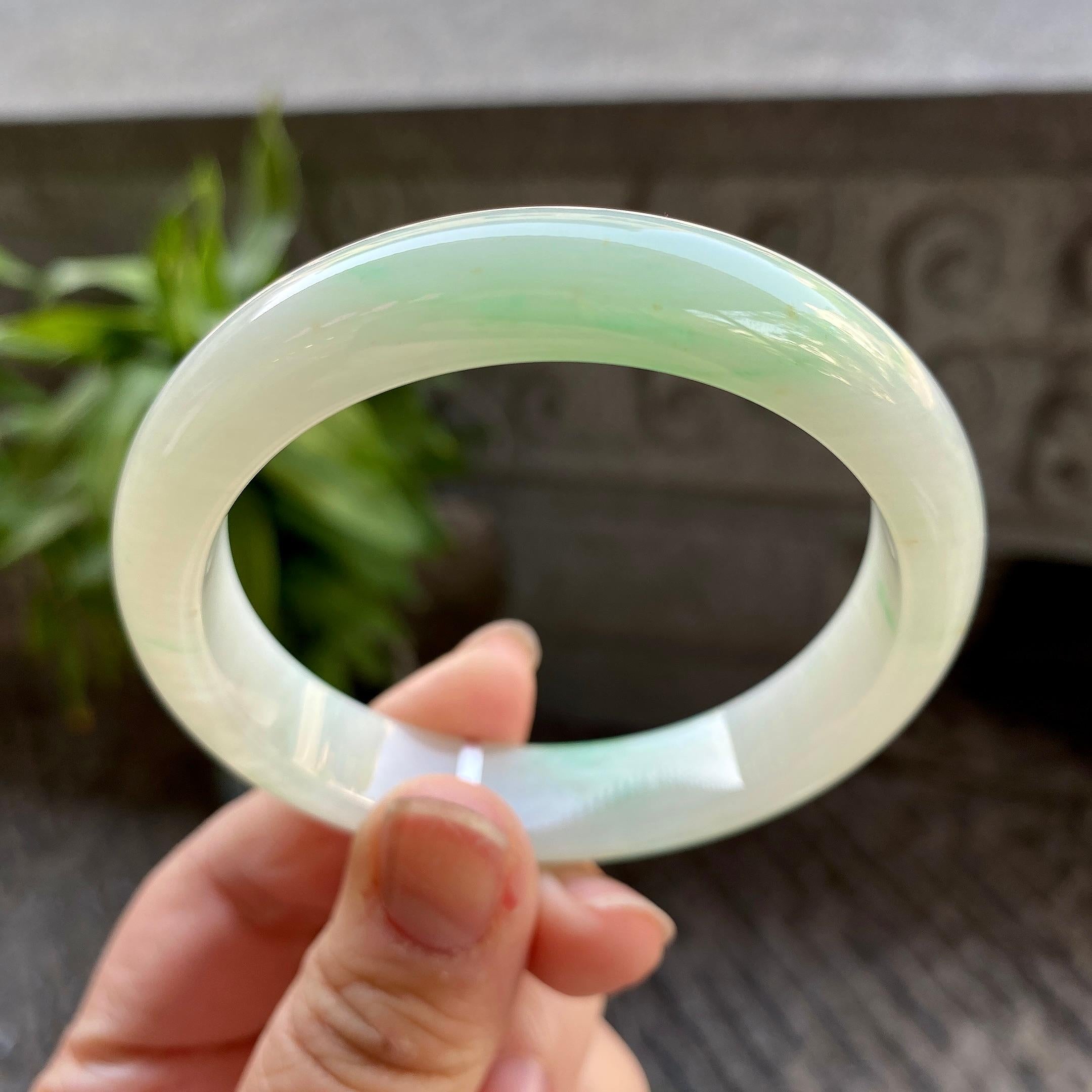 细糯种白底青平安镯（56.5mm）（yc311005）