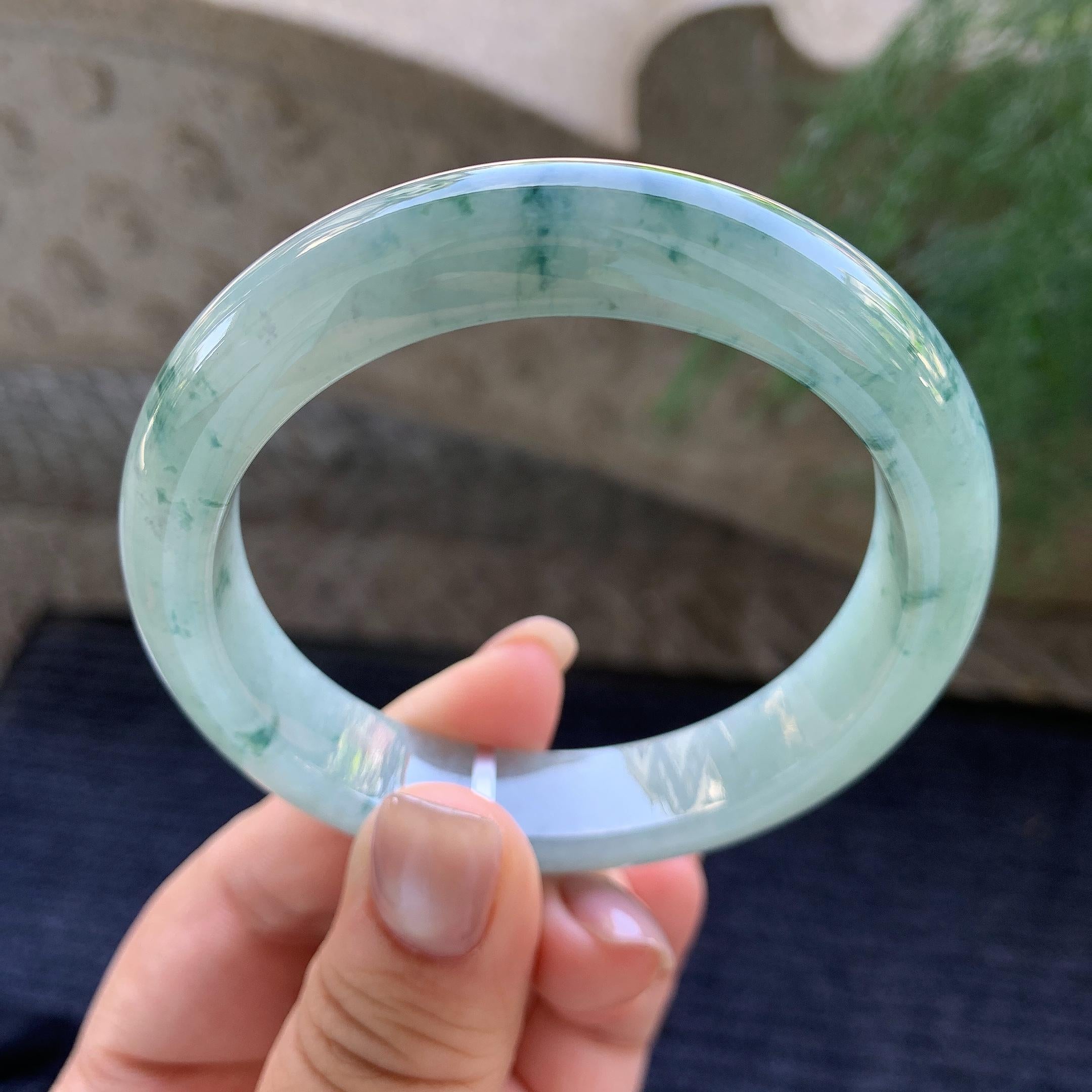 细糯种飘蓝花正圈平安镯  57.3圈口  天然缅甸A货翡翠（yc400182）