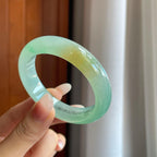 冰种晴绿底飘黄翡翠平安镯（51mm）（yc264133）