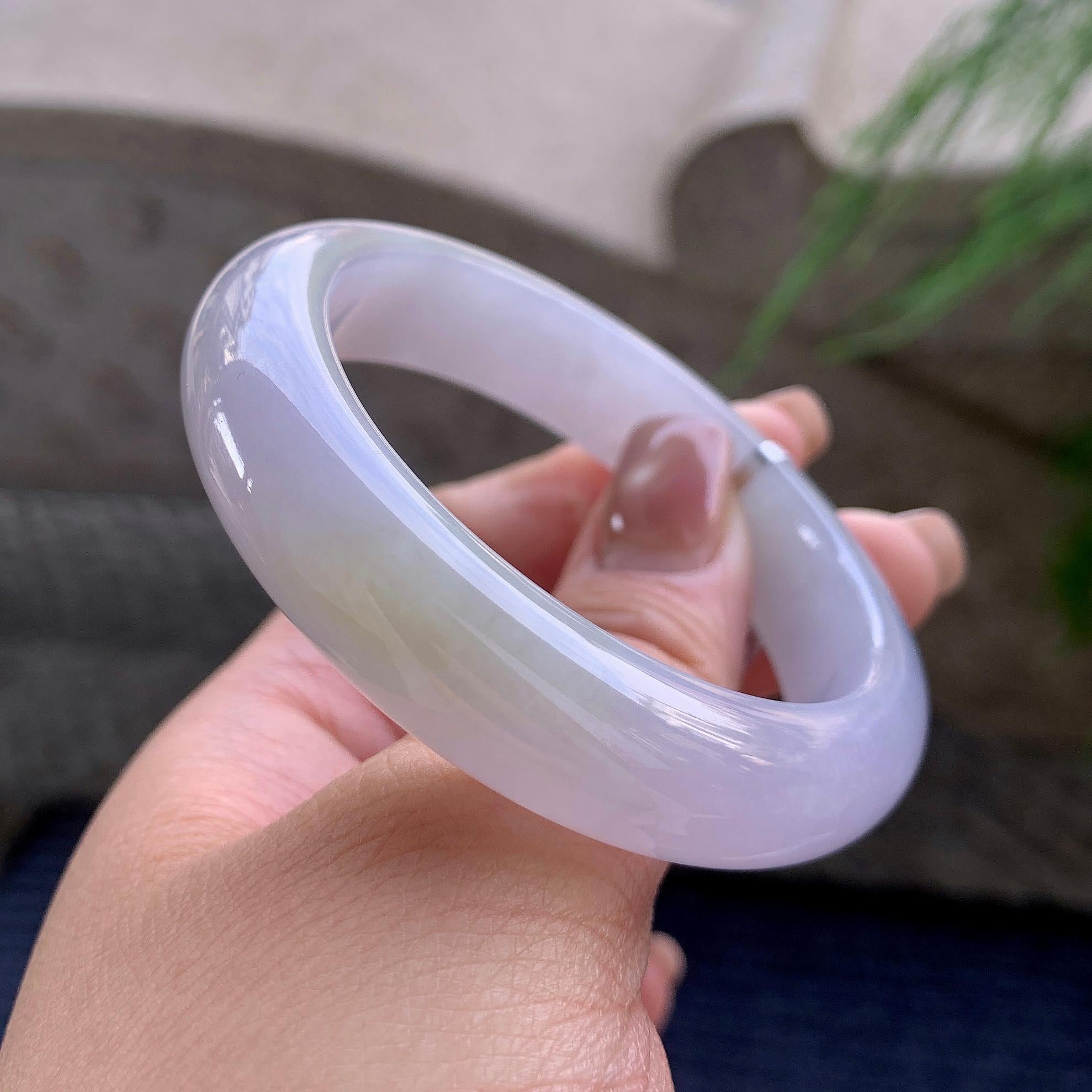 小圈口 细糯种淡紫底黄翡正圈平安镯 51.8圈口 天然缅甸A货翡翠（yc350640）