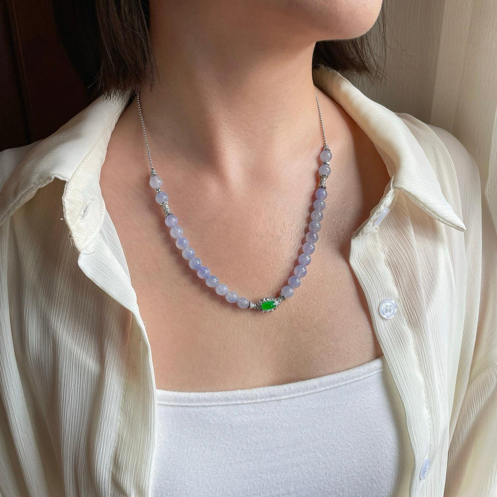 18k金镶冰种紫罗兰翡翠珠串项链（yc228472）