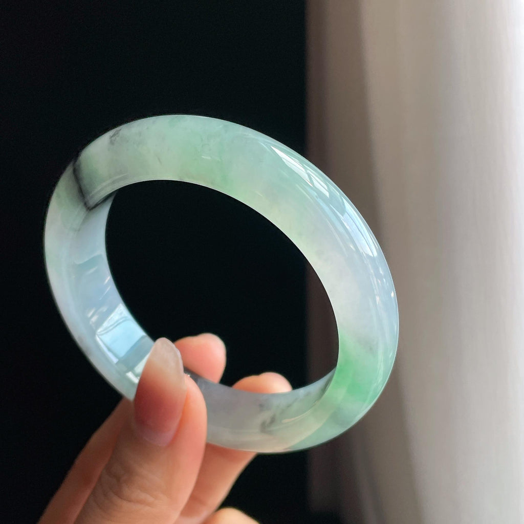 冰种水墨花带色翡翠平安镯（57.7mm)（yc323699）