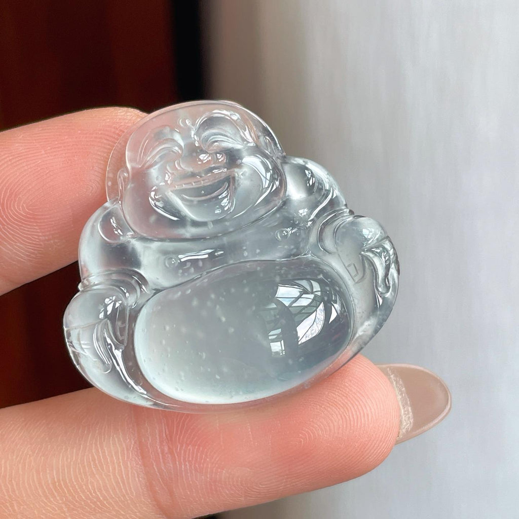 冰玻种雪花棉无色翡翠佛公（yc238170）