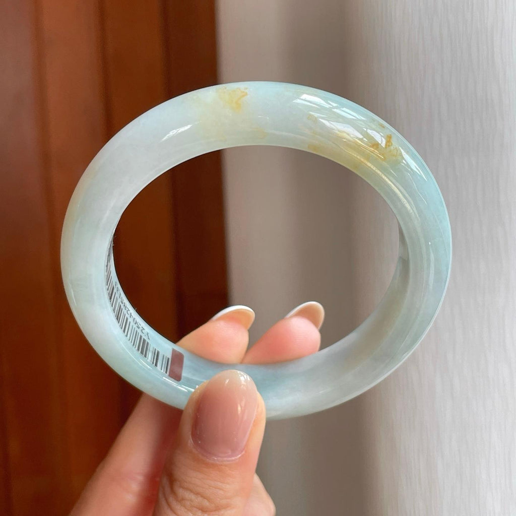 糯冰晴底飘黄翡翠平安镯（55.4mm)（yc373470）