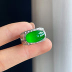 铜托冰玻种满绿翡翠马鞍戒指（yc289685）