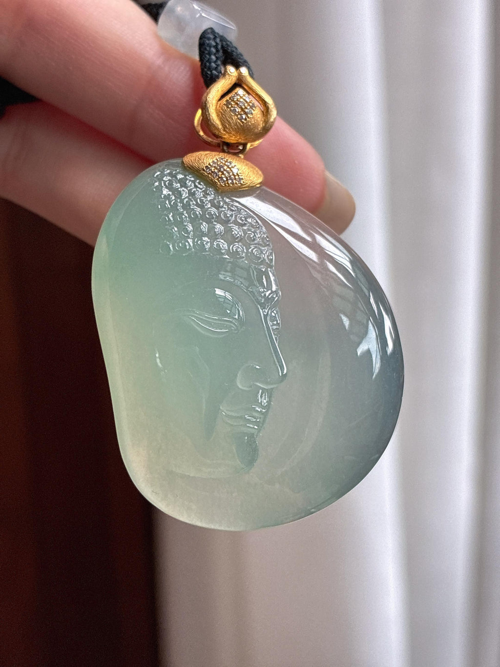 18k金扣头冰种晴底佛首 天然缅甸A货翡翠（yc454920）