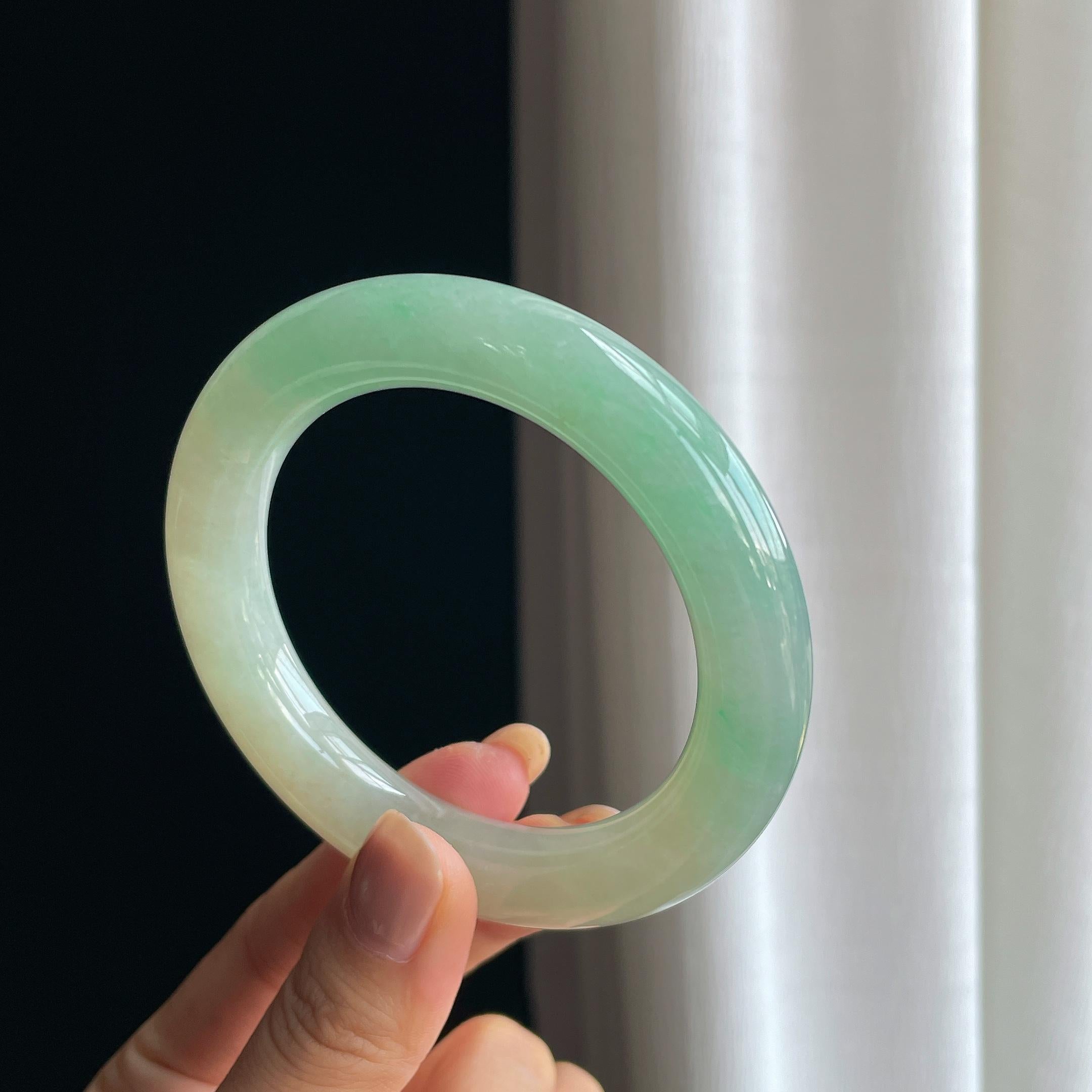 糯冰黄加绿翡翠圆条手镯（57mm）（yc419721）