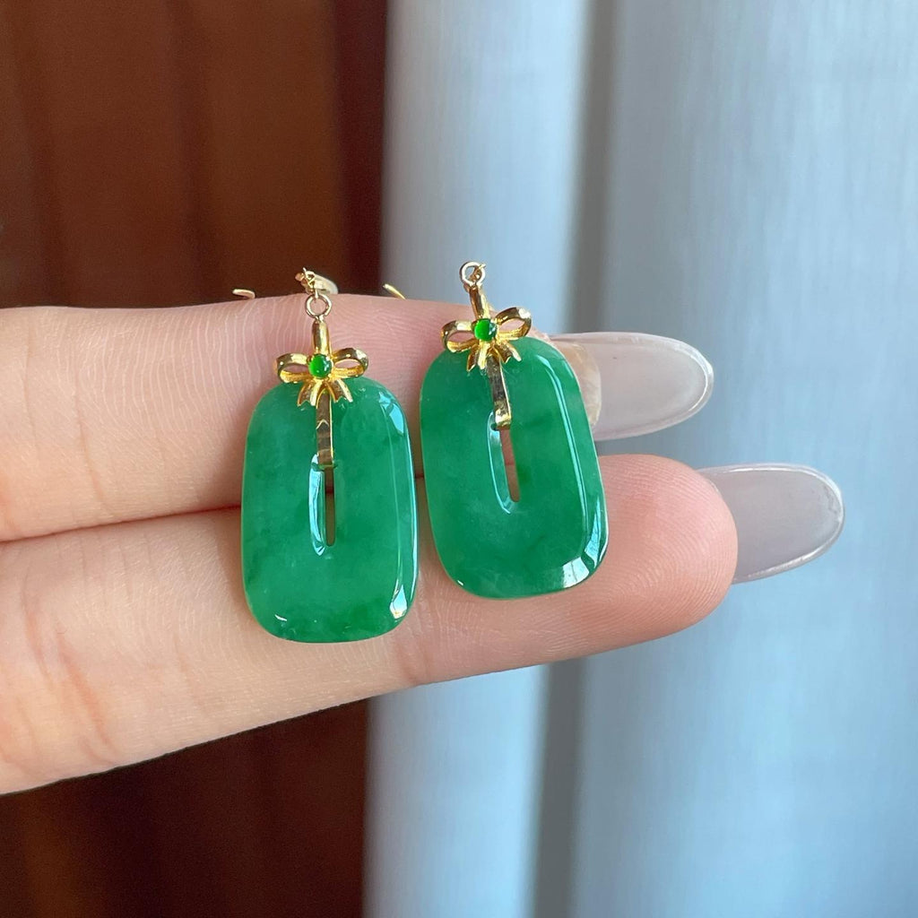 18k金镶糯冰满色翡翠方糖耳饰（yc266473）