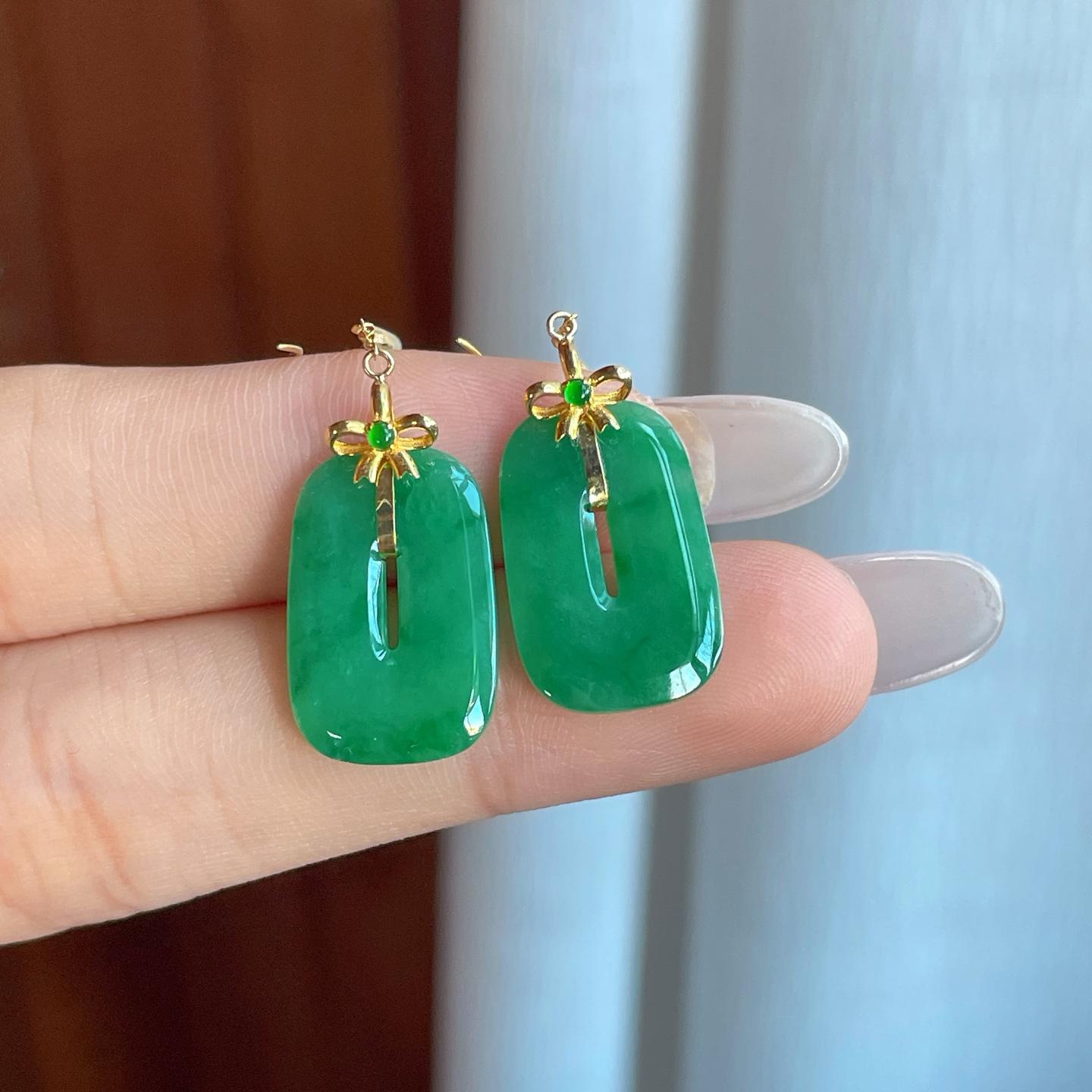 18k金镶糯冰满色翡翠方糖耳饰（yc266473）