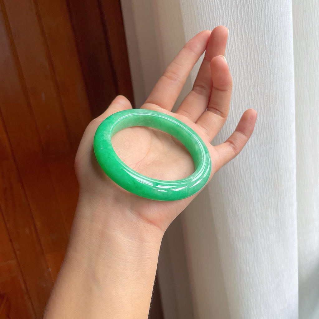 糯种满绿翡翠平安镯（55.8mm）（yc249155）