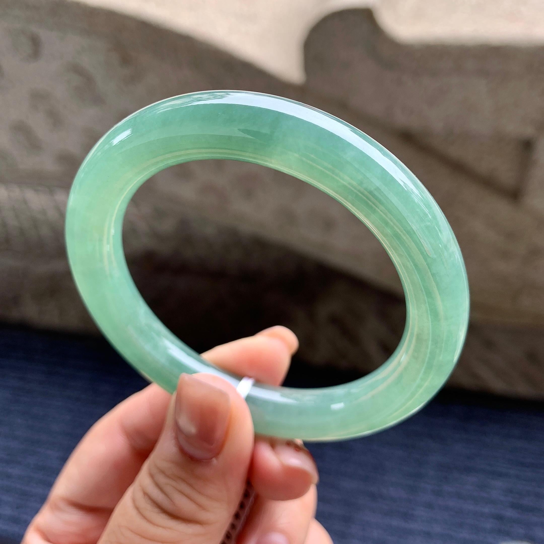糯冰种晴水圆条手镯 54圈口 天然缅甸A货翡翠（yc345010）