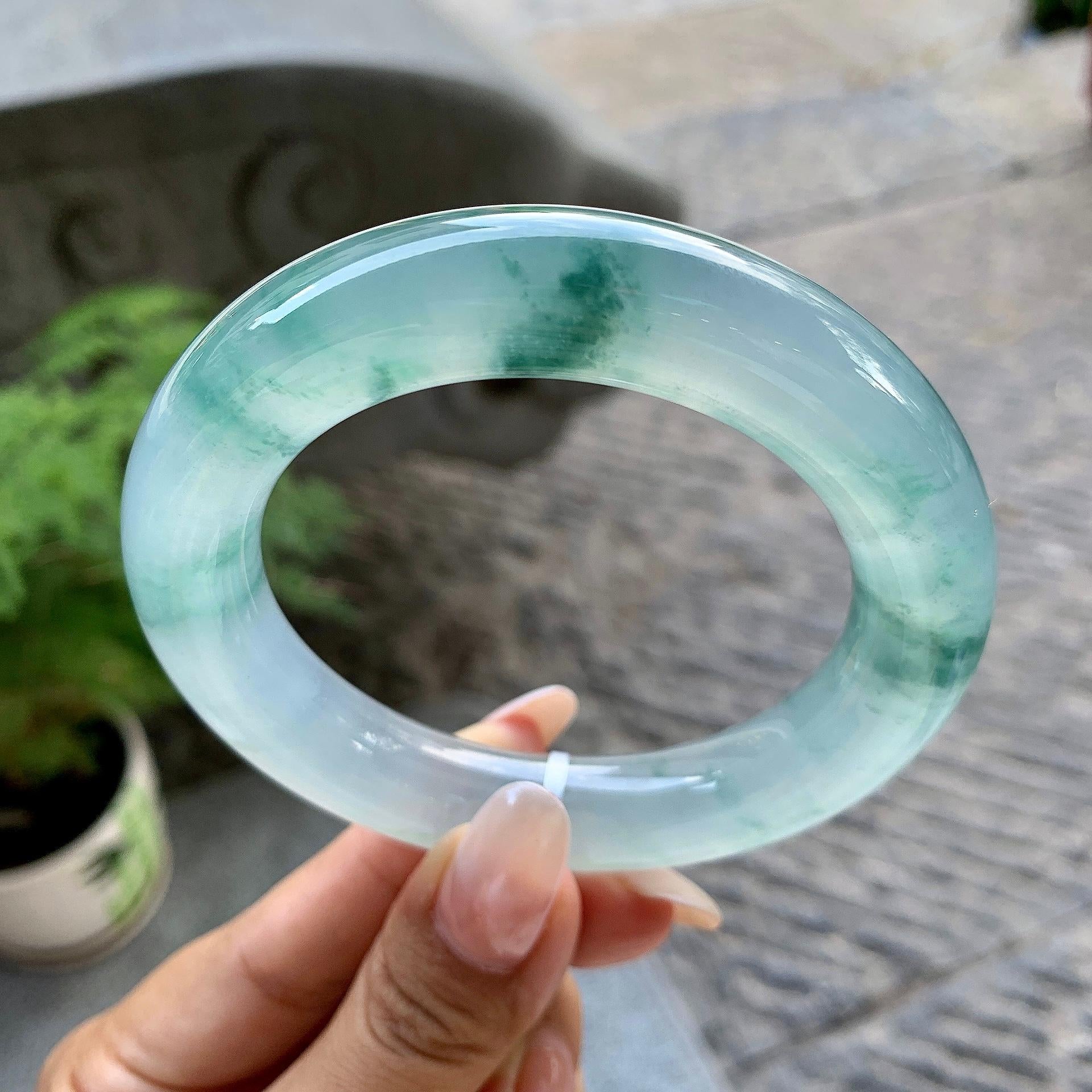 糯冰种飘花圆条手镯（57.4mm）（yc195369）