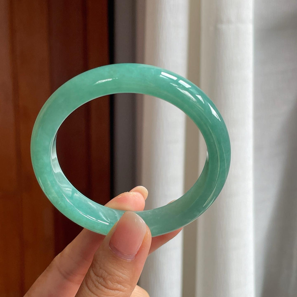 糯冰满圈蓝绿底翡翠平安镯（58mm）（yc407620）