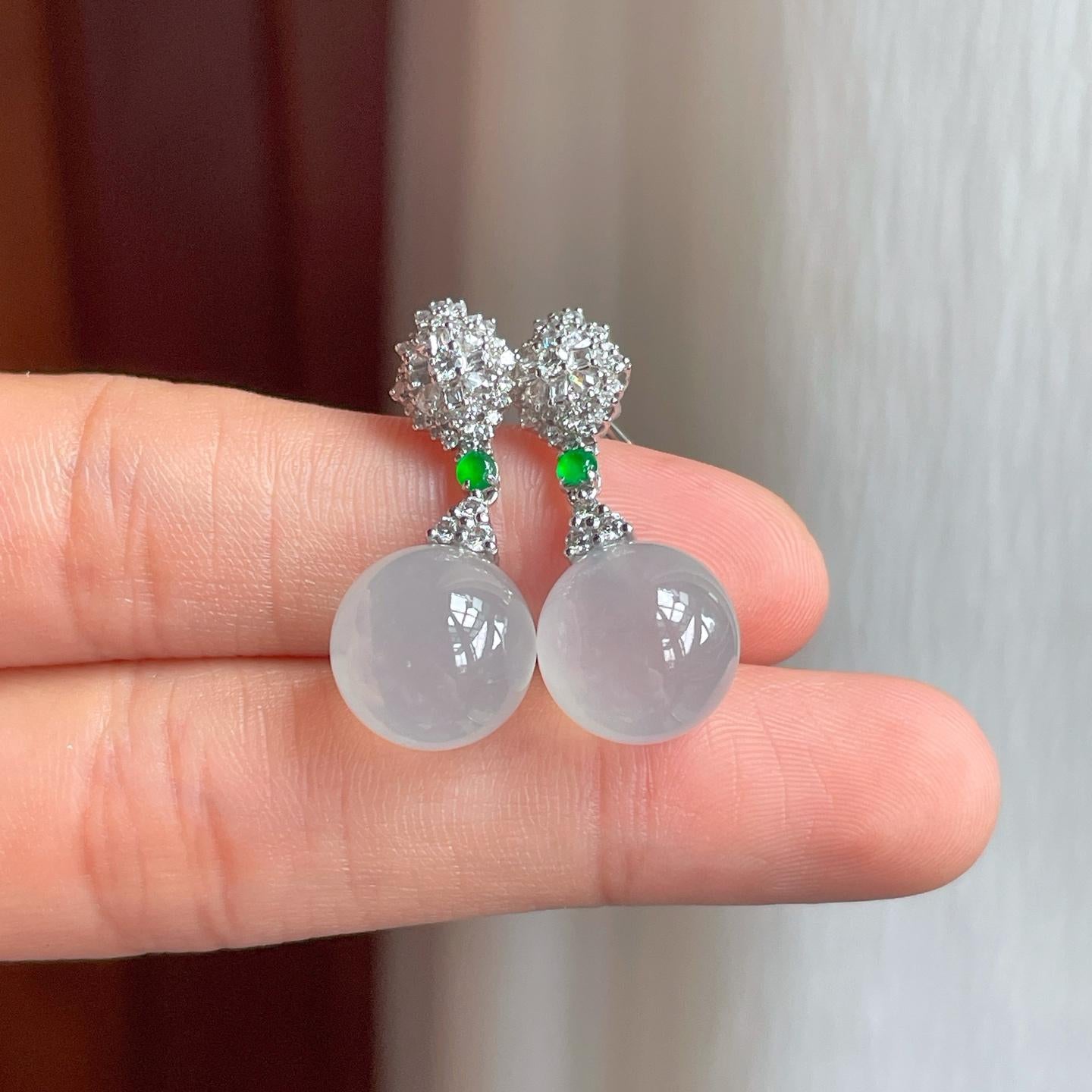 18k真金真钻镶冰种翡翠耳坠（yc248490）