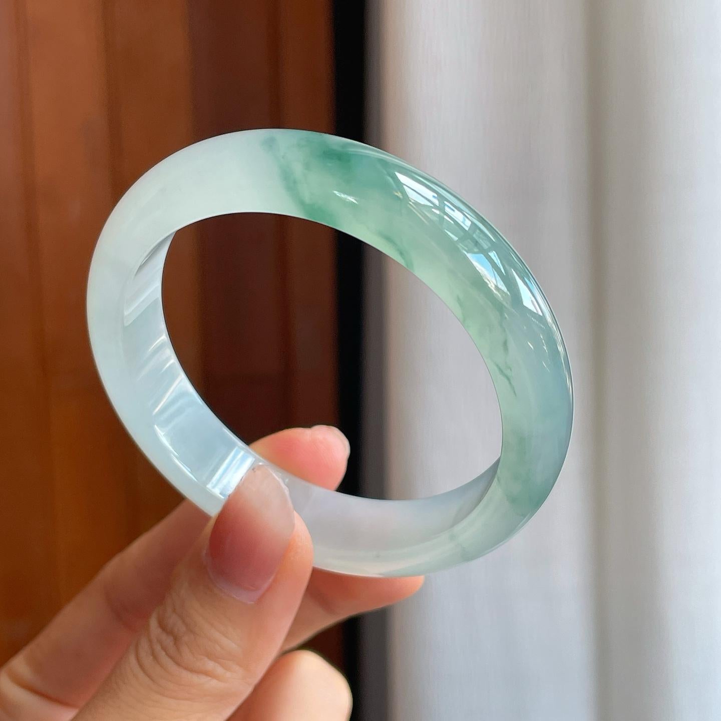 冰种飘花翡翠平安镯（56mm）（yc312874）