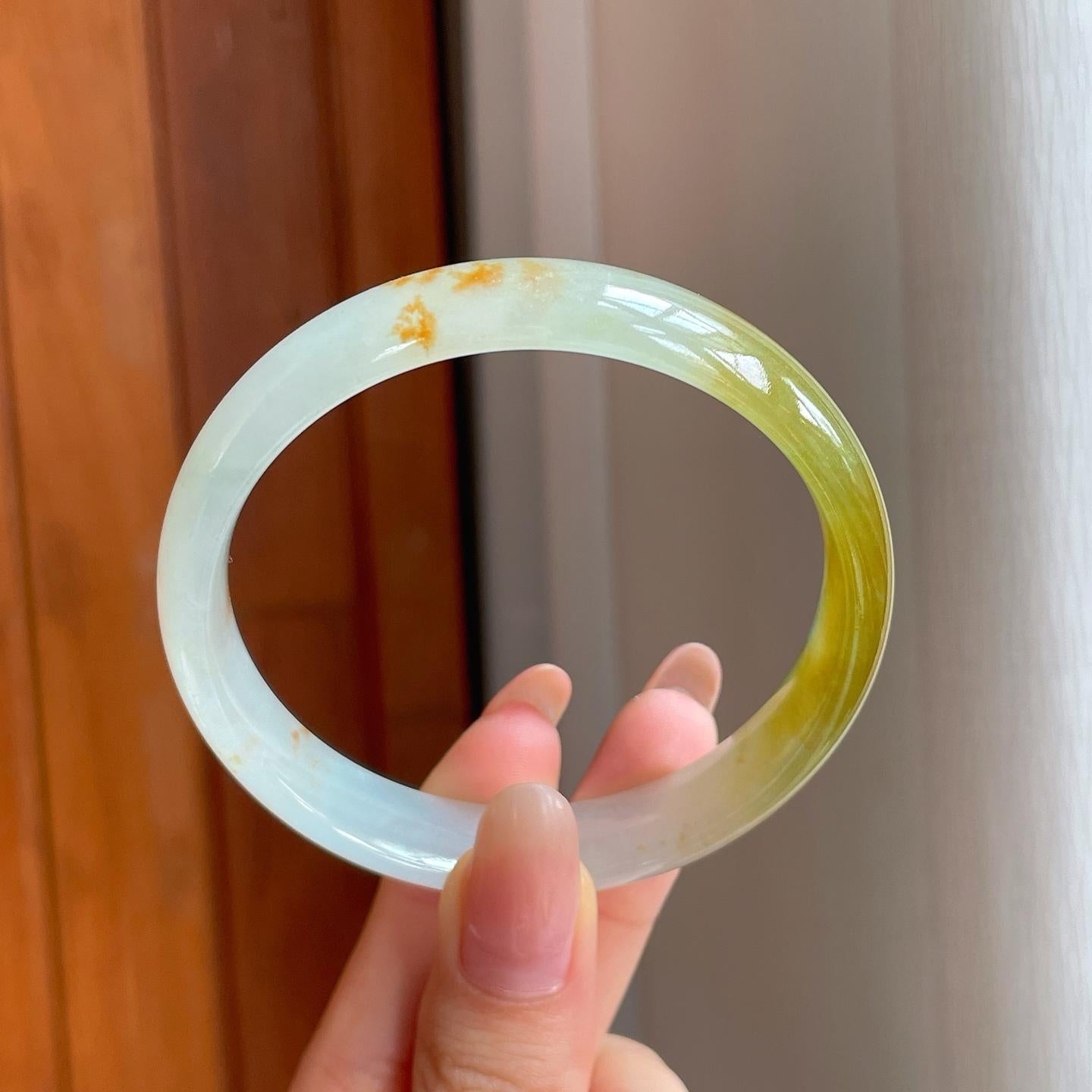 冰种黄翡翡翠平安镯（57.8mm)（yc363625）