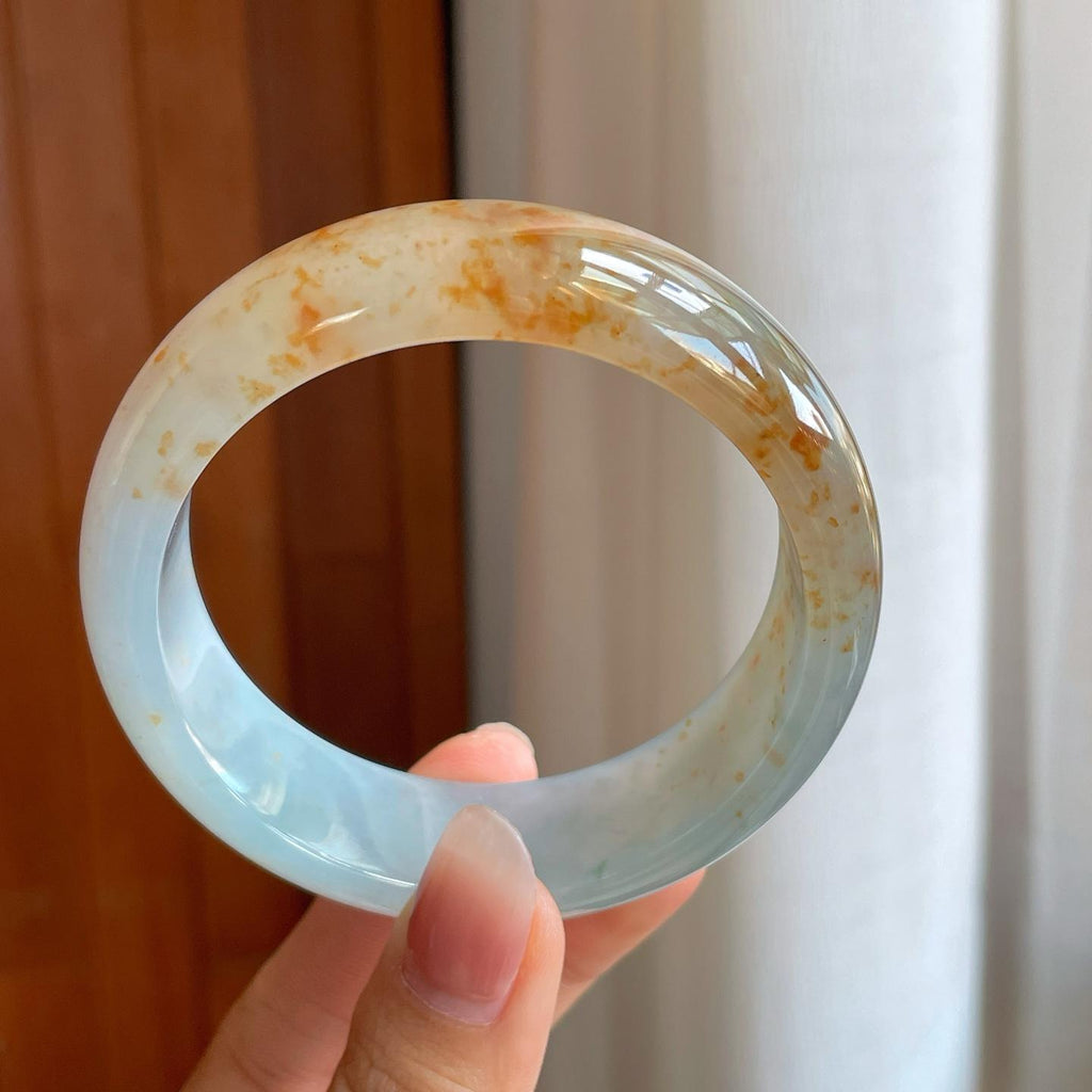 冰种飘黄翡翠宽版平安镯（59.6mm）（yc318556）