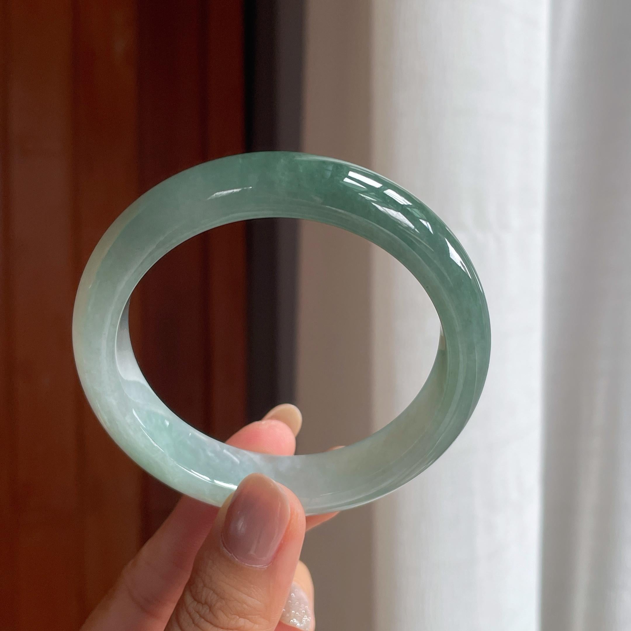冰种半山半水翡翠平安镯（59mm）（yc404777）