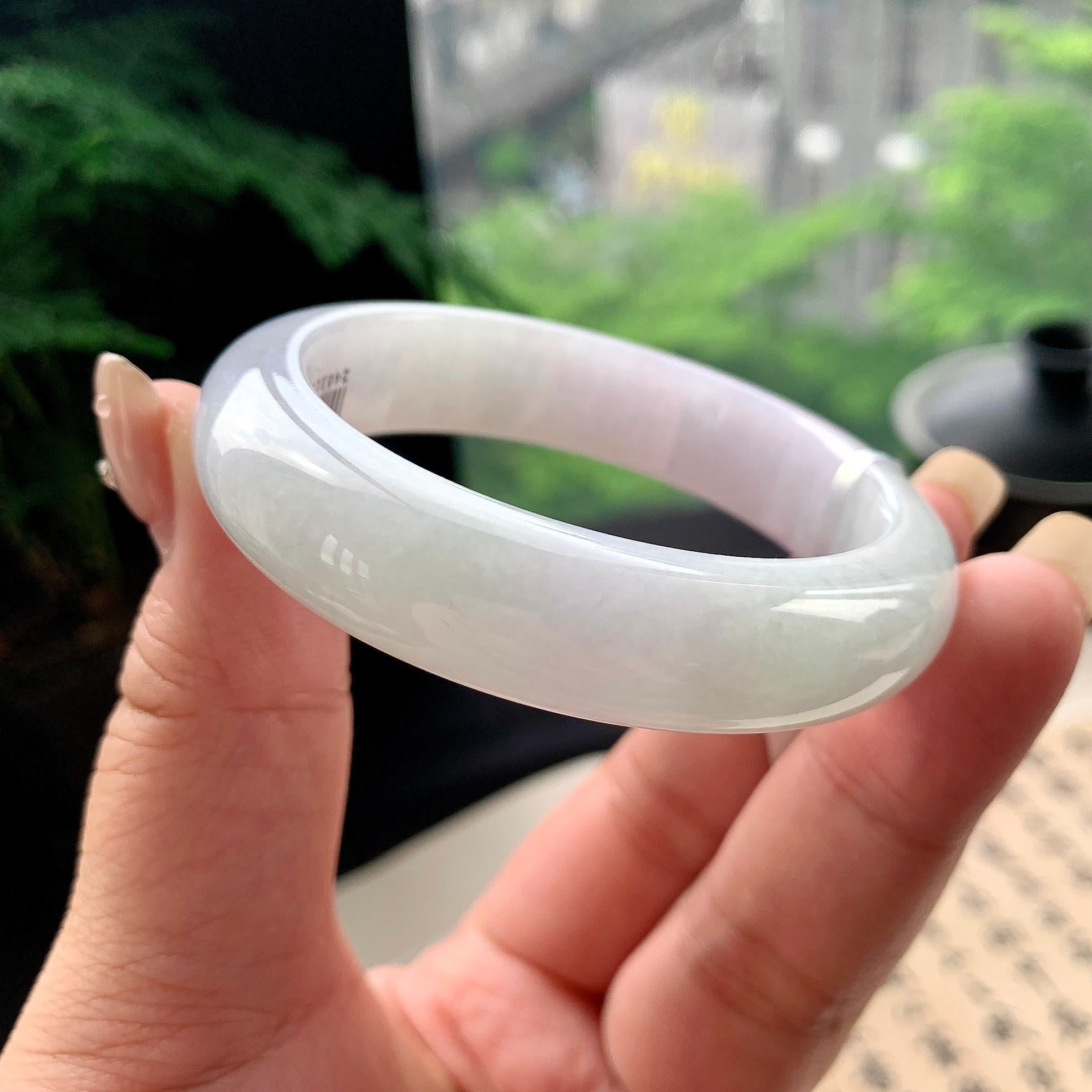 小圈口 细糯种淡紫罗兰正圈平安镯 50.3圈口 天然缅甸A货翡翠（yc473079）