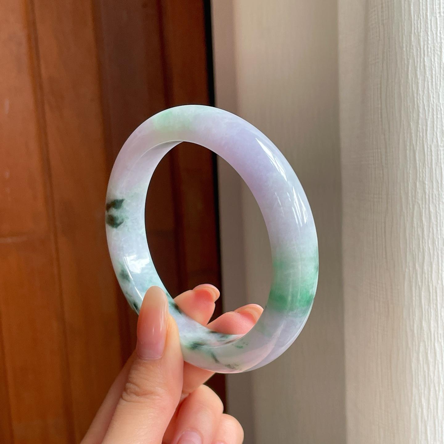 糯冰飘花翡翠平安镯（61mm)（yc370291）
