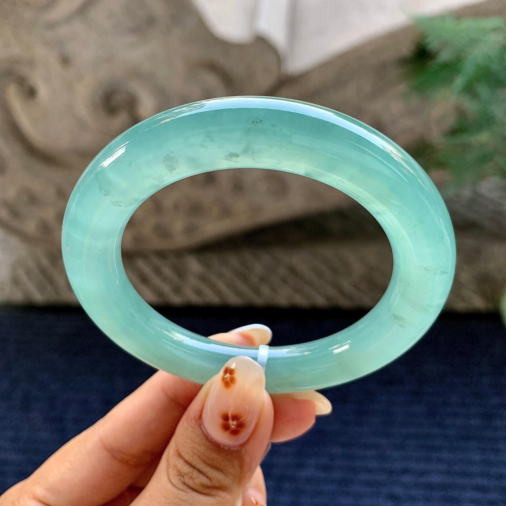 糯冰种蓝底圆条手镯（53.1mm）（yc243451）